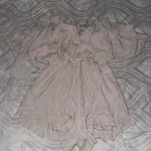 Ruffled Off-Shoulder Romper in Light Pink